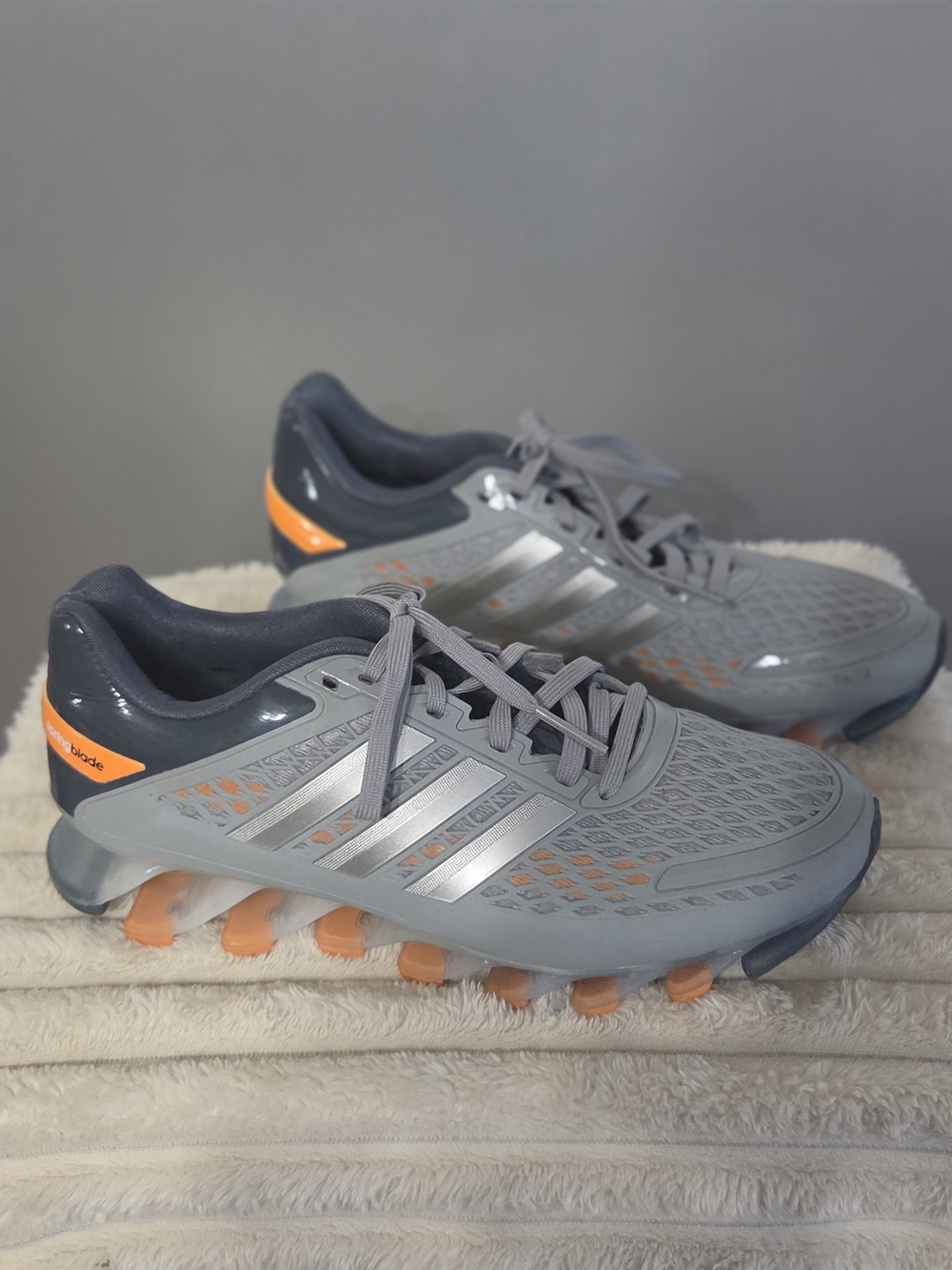 Adidas Women’s Grey Athletic Running Shoes with Orange Accents